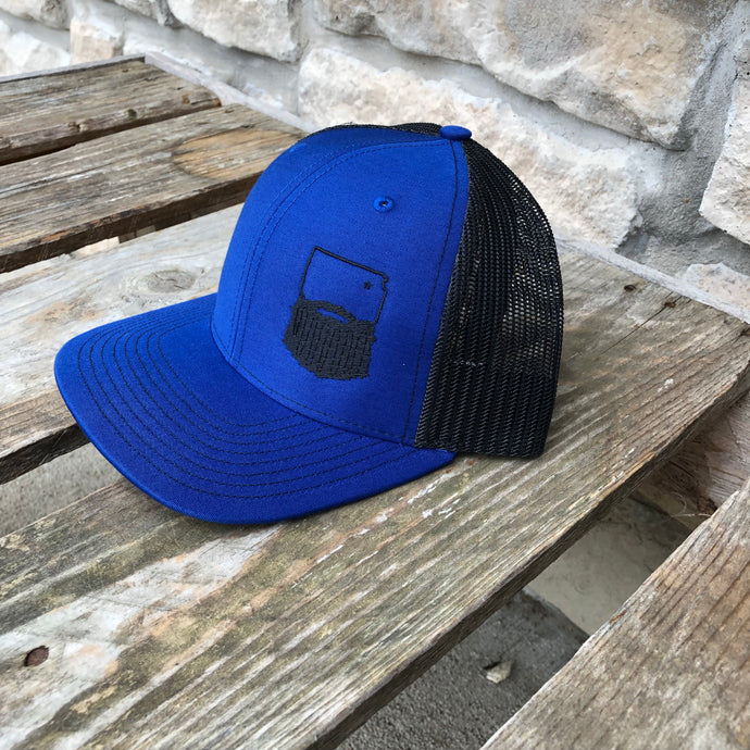 Bearded Kansas Trucker Hat-Blue/Black