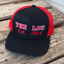 Load image into Gallery viewer, “The Lou” SnapBack Trucker Mesh Hat-Navy/Red