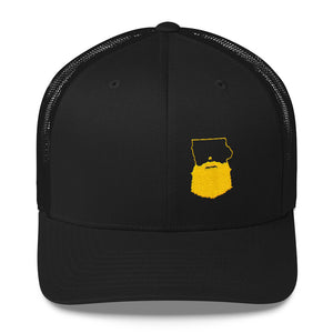 Bearded Iowa Trucker Hat-Black/Gold
