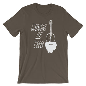 Music Is Life Bearded Guitar Short Sleeve Unisex T-Shirt